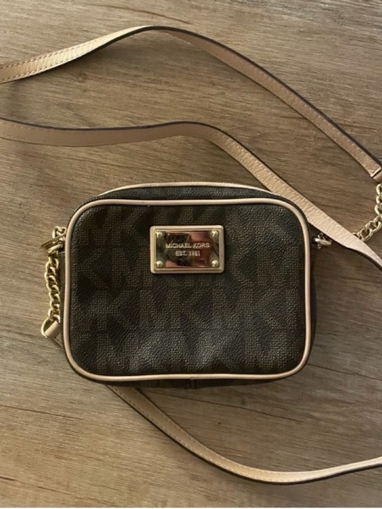 Michael Kors Handbags - Michael Kors Brown MK Logo Crossbody with Gold Chain